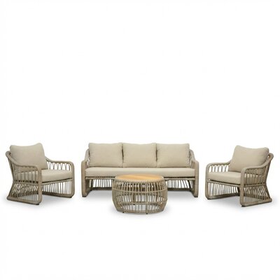 Bruno stoel-bank loungeset 5 personen incl. tafel | wicker | Mexican Sand | 4-delig