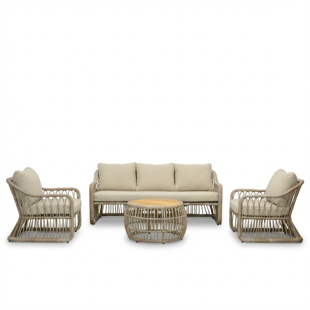 Bruno stoel-bank loungeset 5 personen incl. tafel | wicker | Mexican Sand | 4-delig