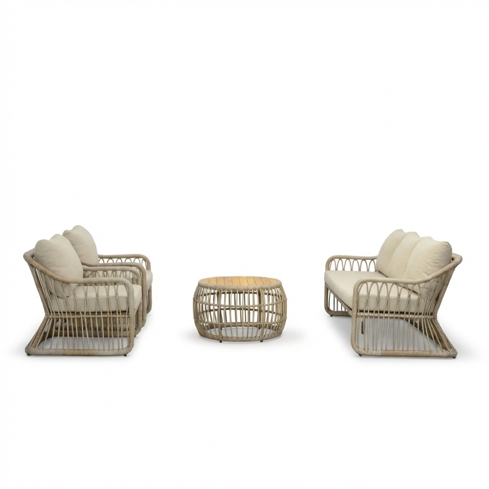 Bruno stoel-bank loungeset 5 personen incl. tafel | wicker | Mexican Sand | 4-delig