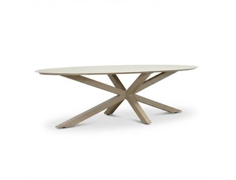 Calma dining tuintafel 8 personen | sintered stone + aluminium | Marble Latte | 280cm ovaal
