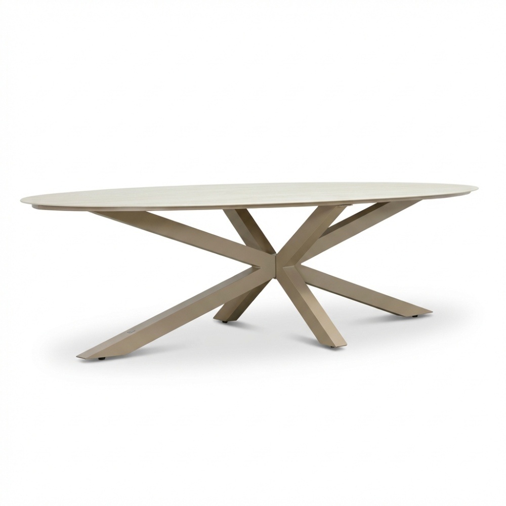 Calma dining tuintafel 8 personen | sintered stone + aluminium | Marble Latte | 280cm ovaal