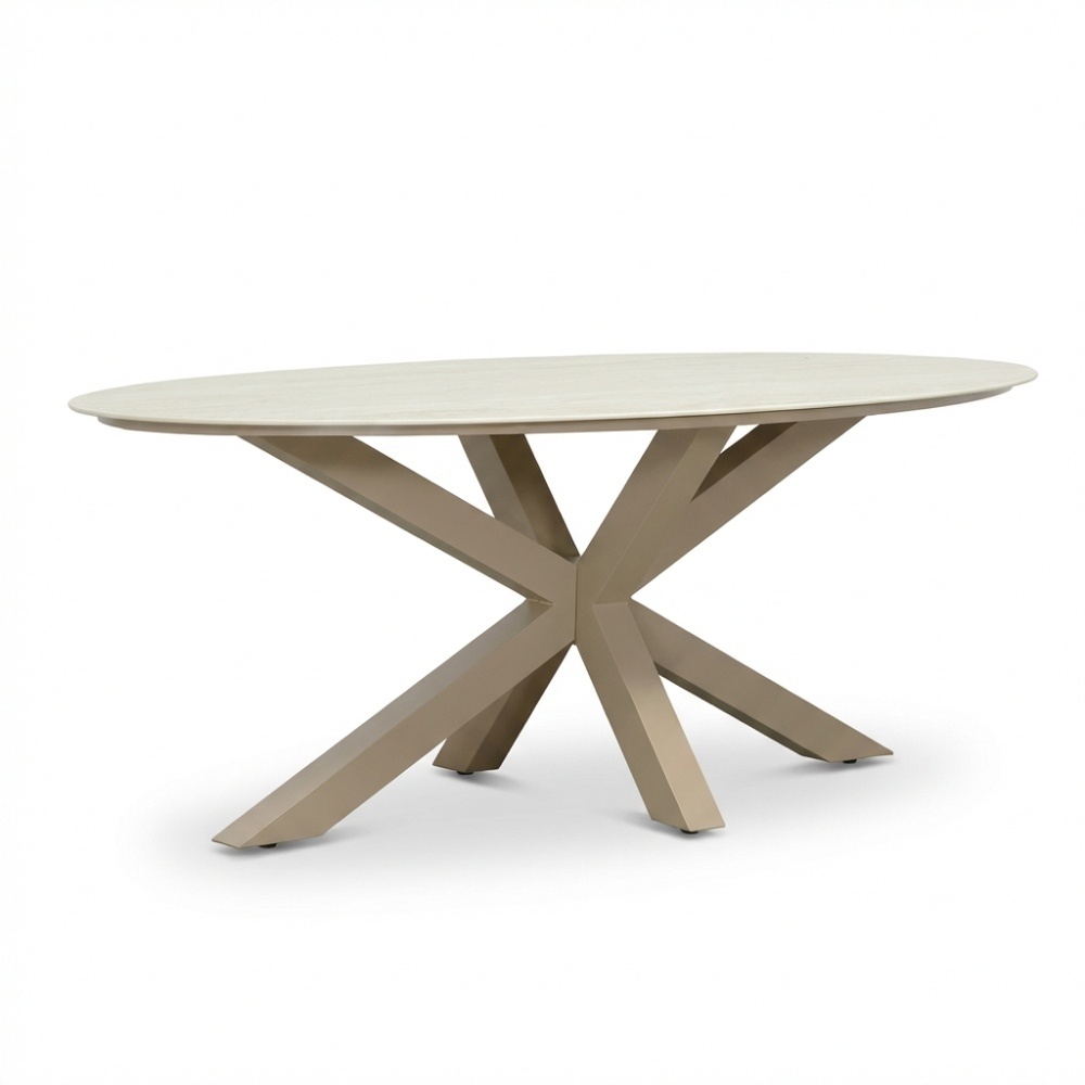 Calma dining tuintafel 4 personen | sintered stone + aluminium | Marble Latte | 200cm ovaal