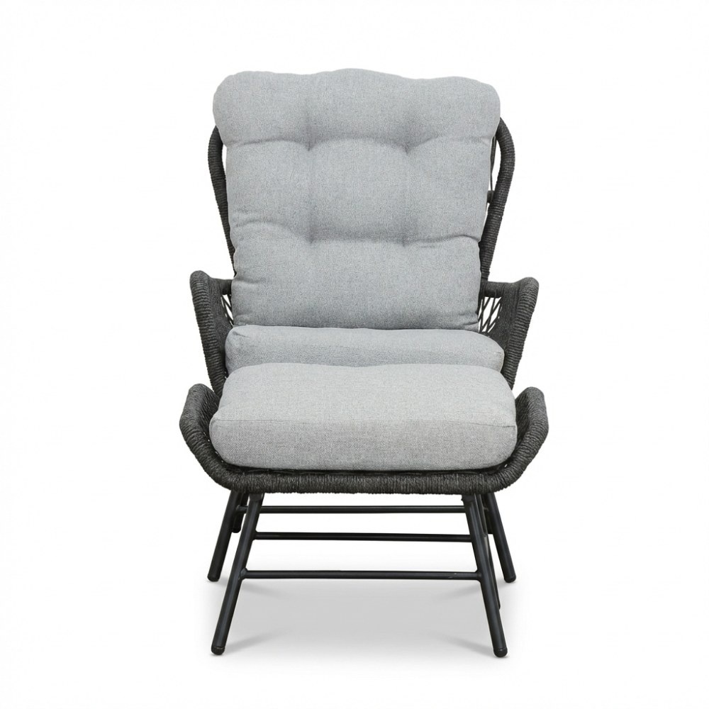 Dex loungestoel incl. voetenbank | touw + aluminium | Stone Grey