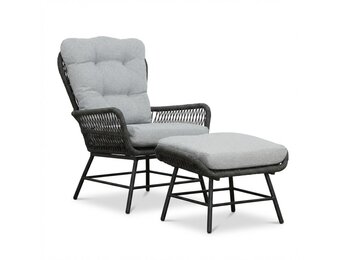 Dex loungestoel incl. voetenbank | touw + aluminium | Stone Grey