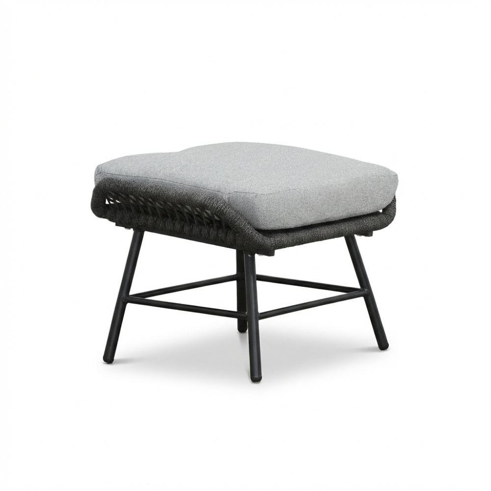 Dex loungestoel incl. voetenbank | touw + aluminium | Stone Grey