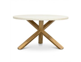 Lucy dining tuintafel 4 personen | polystone + hardhout | Chalk beige | 135cm rond