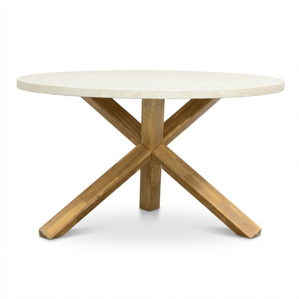 Lucy dining tuintafel 4 personen | polystone + hardhout | Chalk beige | 135cm rond