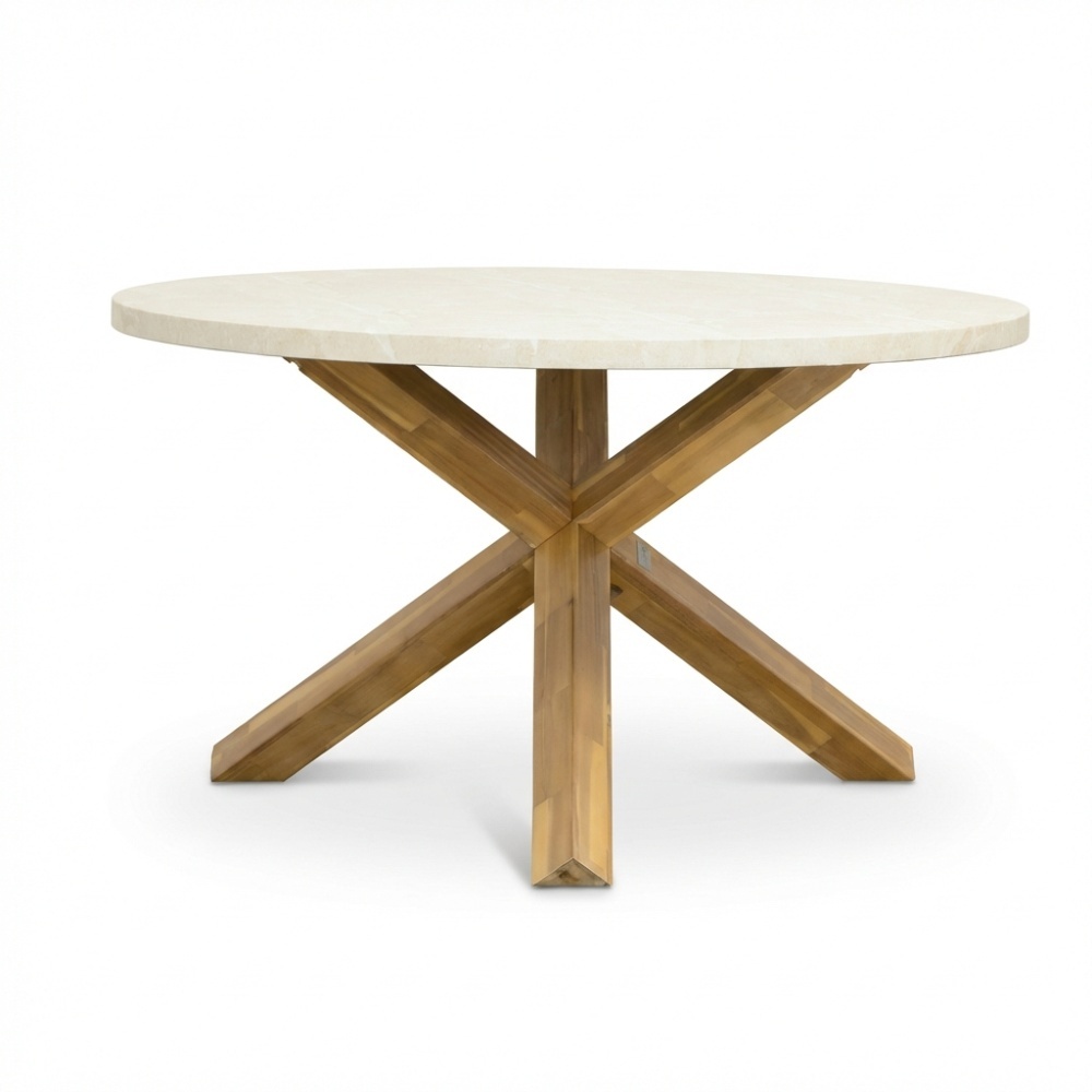 Lucy dining tuintafel 4 personen | polystone + hardhout | Chalk beige | 135cm rond
