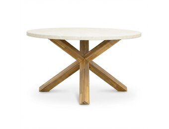Lucy dining tuintafel 4 personen | polystone + hardhout | Chalk beige | 135cm rond