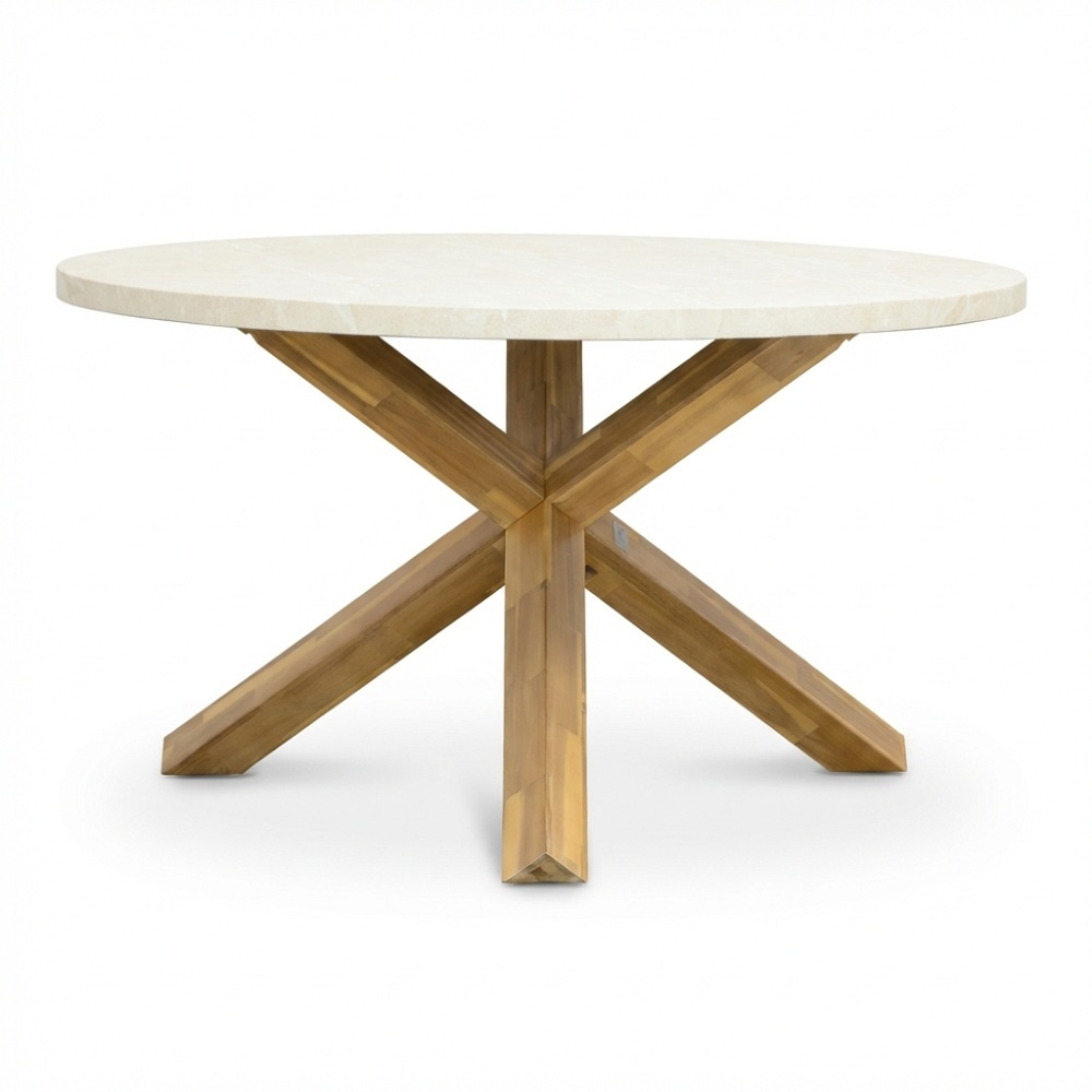 BUITEN living Lucy dining tuintafel 4 personen | polystone + hardhout | Chalk beige | 135cm rond