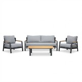 Marbella stoel-bank loungeset 4 personen | aluminium + teak | antraciet | 4-delig
