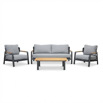 Marbella stoel-bank loungeset 4 personen | aluminium + teak | antraciet | 4-delig