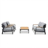 Marbella stoel-bank loungeset 4 personen | aluminium + teak | antraciet | 4-delig