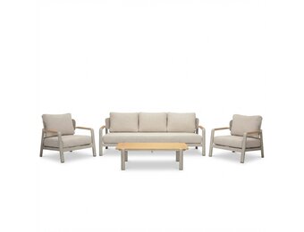 Marbella stoel-bank loungeset 5 personen | aluminium + teak | beige | 4-delig