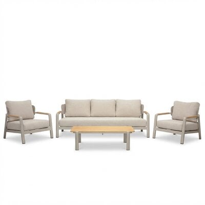 Marbella stoel-bank loungeset 5 personen | aluminium + teak | beige | 4-delig