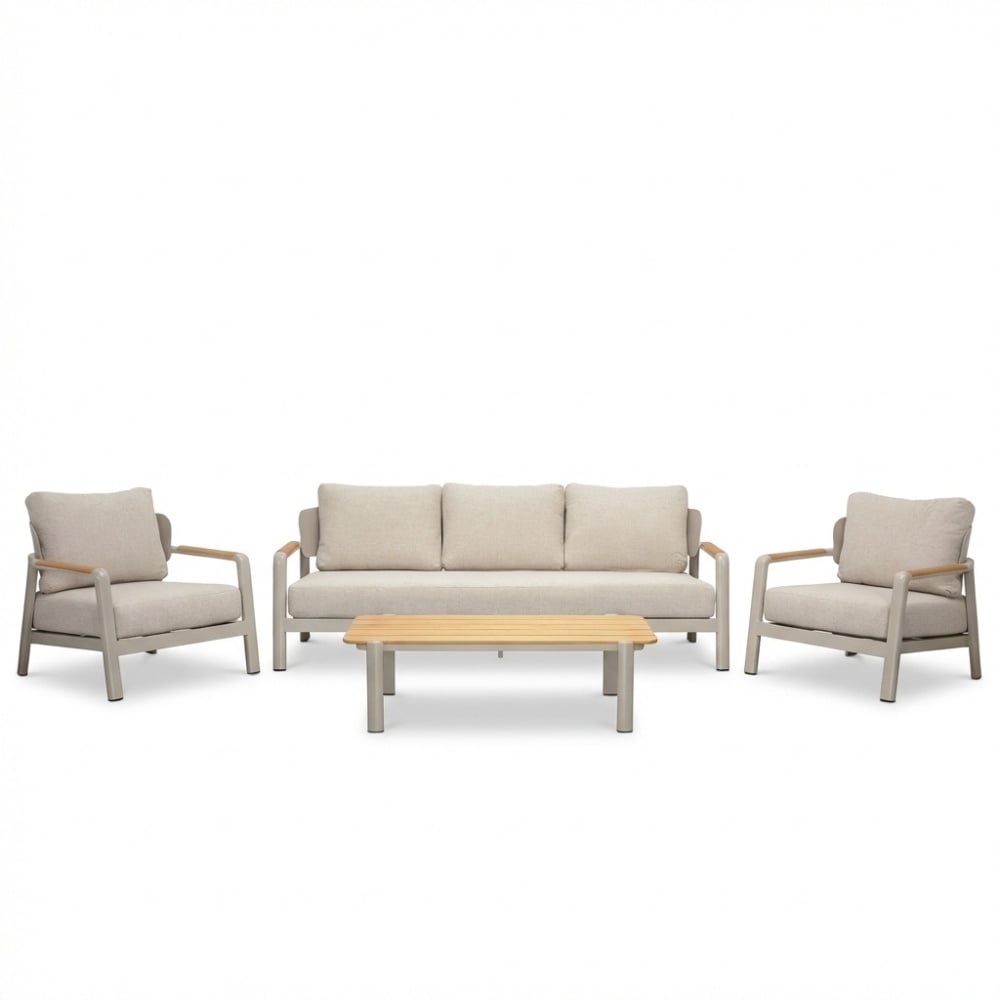 LUX outdoor living Marbella stoel-bank loungeset 5 personen | aluminium + teak | beige | 4-delig