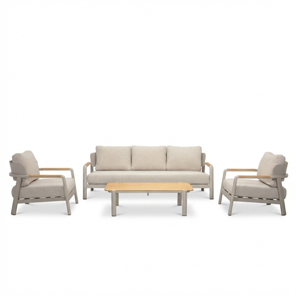 Marbella stoel-bank loungeset 5 personen | aluminium + teak | beige | 4-delig