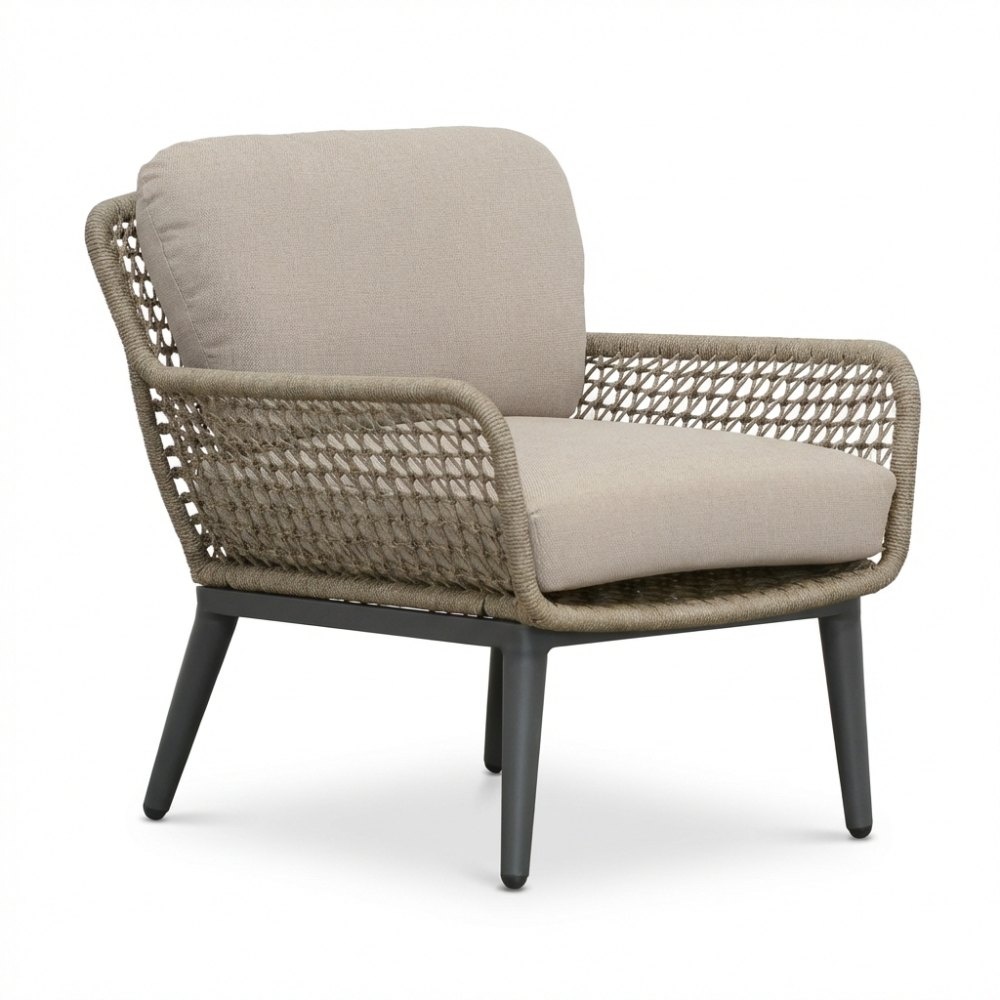 Mila low dining tuinstoel | touw + aluminium | beige/antraciet