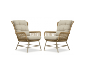 Dex loungestoel tuin set van 2 | wicker + aluminium | Bamboo beige