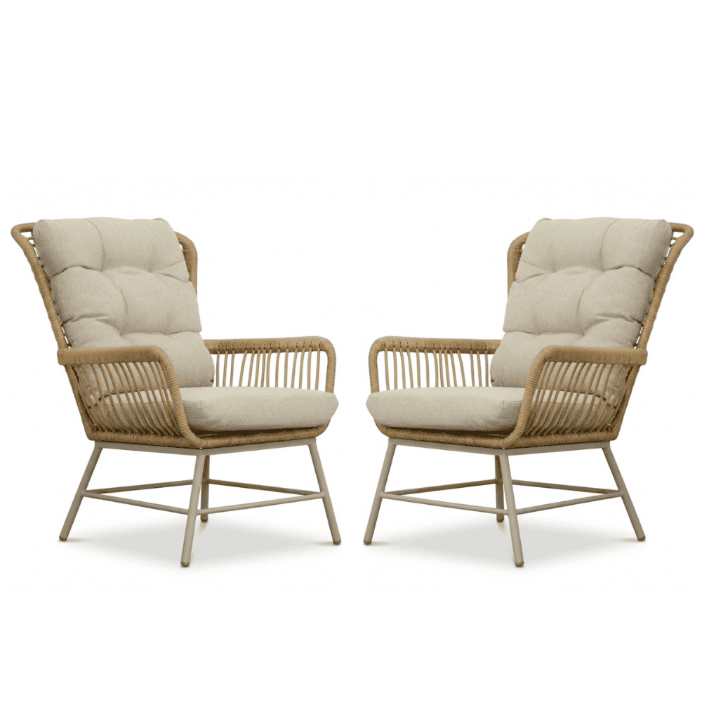 Dex loungestoel tuin set van 2 | wicker + aluminium | Bamboo beige