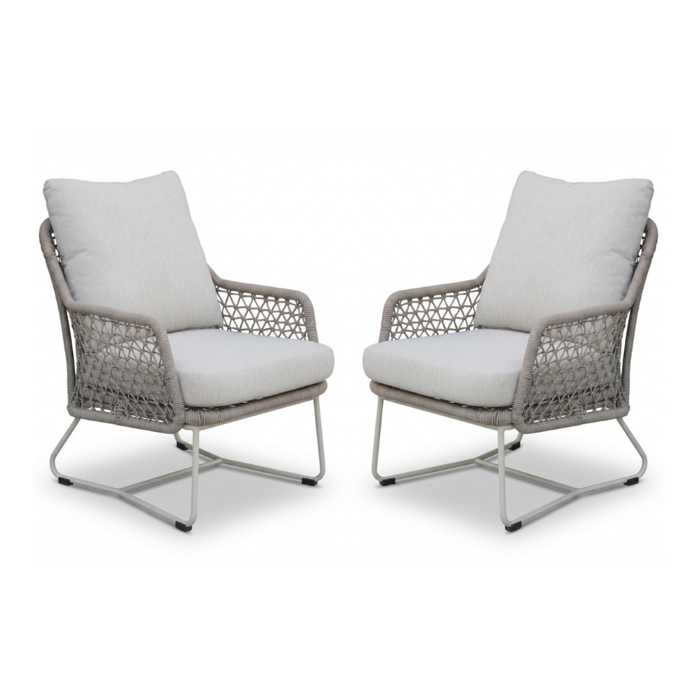 Gianna loungestoel tuin set van 2 | touw + aluminium | Almond Beige