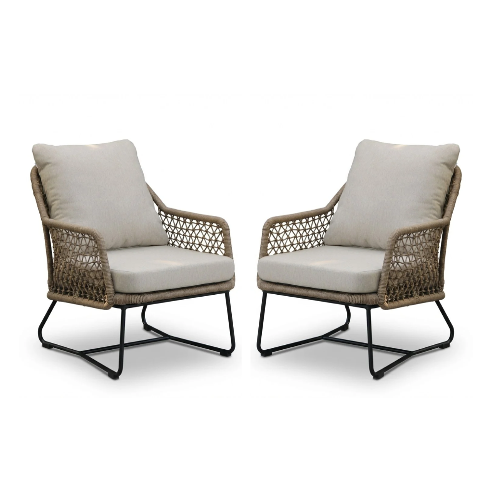 Gianna loungestoel tuin set van 2 | touw + aluminium | Sahara Dust