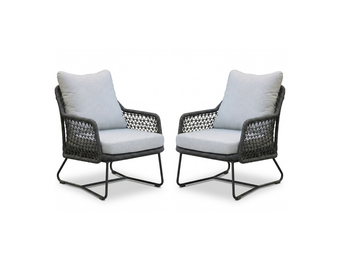 Gianna loungestoel tuin set van 2 | touw + aluminium | Stone Grey