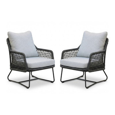 Gianna loungestoel tuin set van 2 | touw + aluminium | Stone Grey