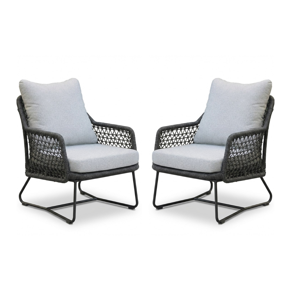 Gianna loungestoel tuin set van 2 | touw + aluminium | Stone Grey