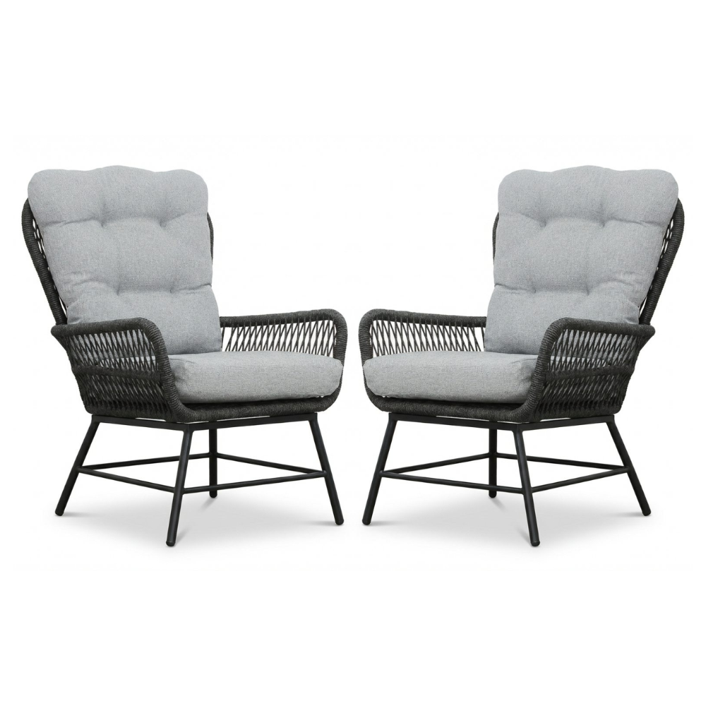 Dex loungestoel tuin set van 2 | touw + aluminium | Stone Grey