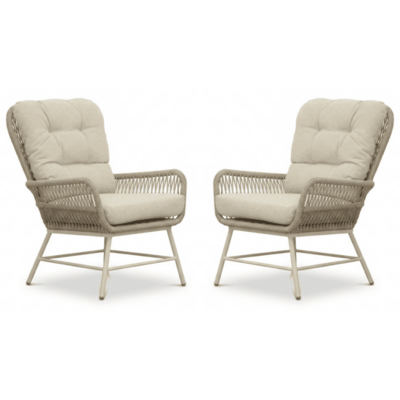 Dex loungestoel tuin set van 2 | touw + aluminium | Almond Beige