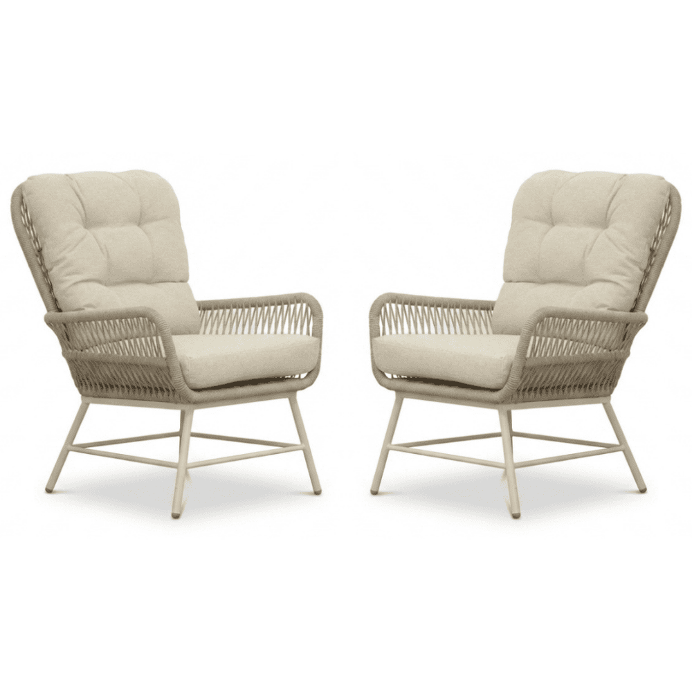 Dex loungestoel tuin set van 2 | touw + aluminium | Almond Beige