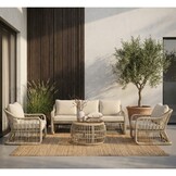 Bruno stoel-bank loungeset 5 personen incl. tafel | wicker | Mexican Sand | 4-delig