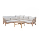Braga hoek loungeset 6 personen incl. tafel & stoel | touw + hardhout | zand | 5-delig - 235x235cm