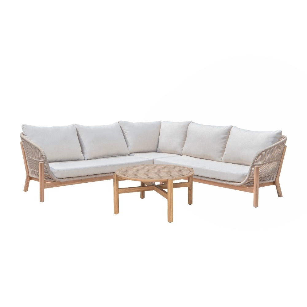 Braga hoek loungeset 6 personen incl. tafel & stoel | touw + hardhout | zand | 5-delig - 235x235cm
