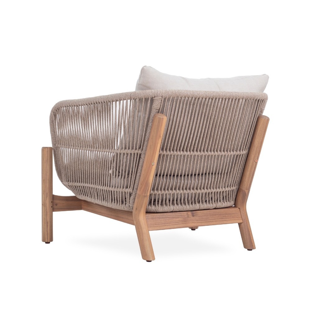 Braga hoek loungeset 6 personen incl. tafel &amp; stoel | touw + hardhout | zand | 5-delig - 235x235cm