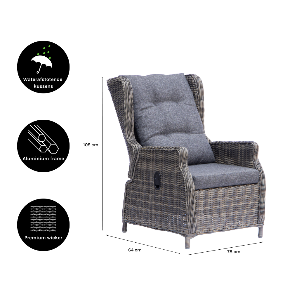 Belfort stoel-bank loungeset - verstelbaar 7 personen | wicker | Kobo Grey | 6-delig