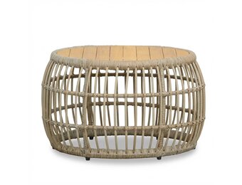Bruno loungetafel | wicker + teakhout | Mexican Sand | 75cm rond