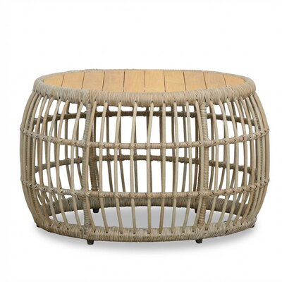 Bruno loungetafel | wicker + teakhout | Mexican Sand | 75cm rond