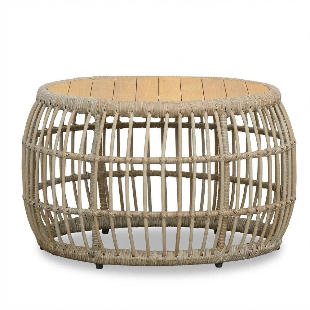 Bruno loungetafel | wicker + teakhout | Mexican Sand | 75cm rond