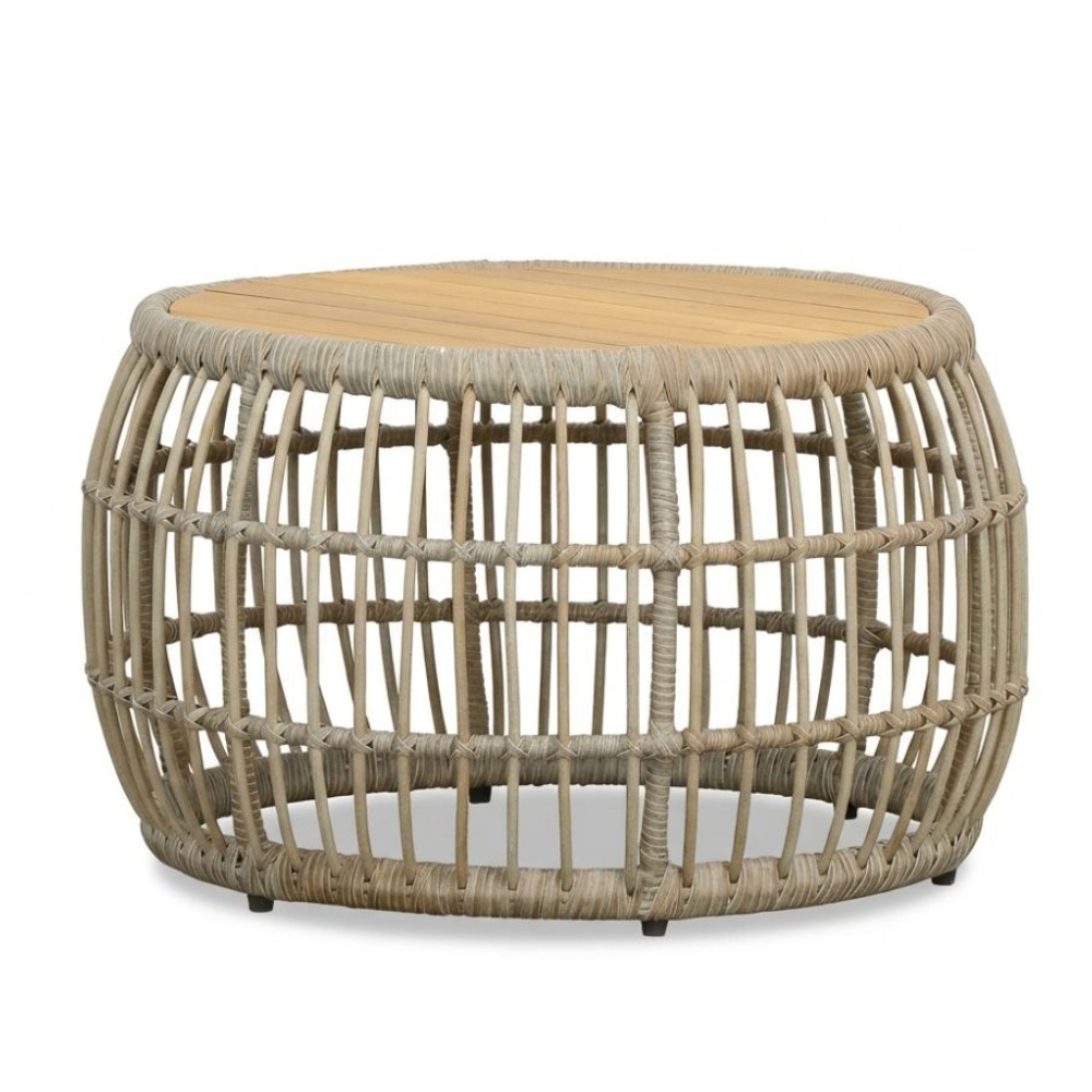 Bruno loungetafel | wicker + teakhout | Mexican Sand | 75cm rond