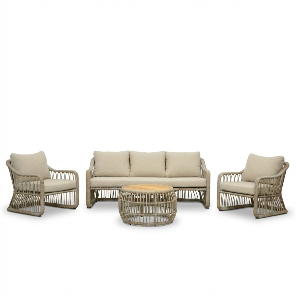 Bruno loungetafel | wicker + teakhout | Mexican Sand | 75cm rond