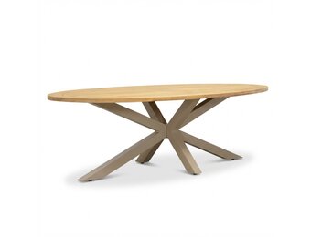 Cleve dining tuintafel 6 personen | teakhout + aluminium | Natural Teak/beige | 240cm ovaal