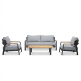 Marbella stoel-bank loungeset 4 personen | aluminium + teak | antraciet | 4-delig