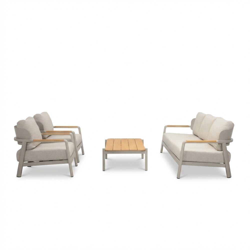 Marbella stoel-bank loungeset 5 personen | aluminium + teak | beige | 4-delig