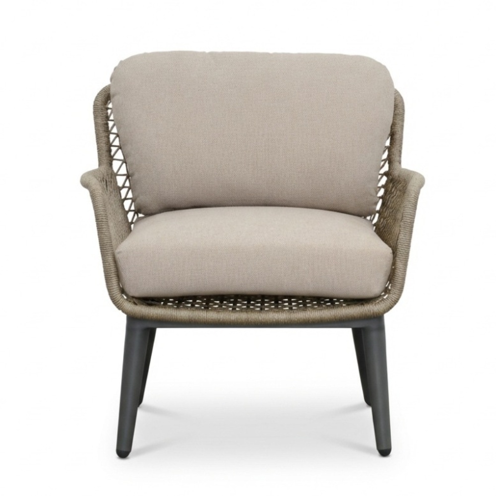 Mila low dining tuinstoel | touw + aluminium | beige/antraciet