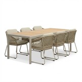Annecy beige/Tulum Sandstone dining tuinset | 6 personen | teakhout + touw | 227cm
