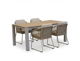 Manhattan beige/Tulum Sandstone dining tuinset | 4 personen | polywood + touw | 180cm