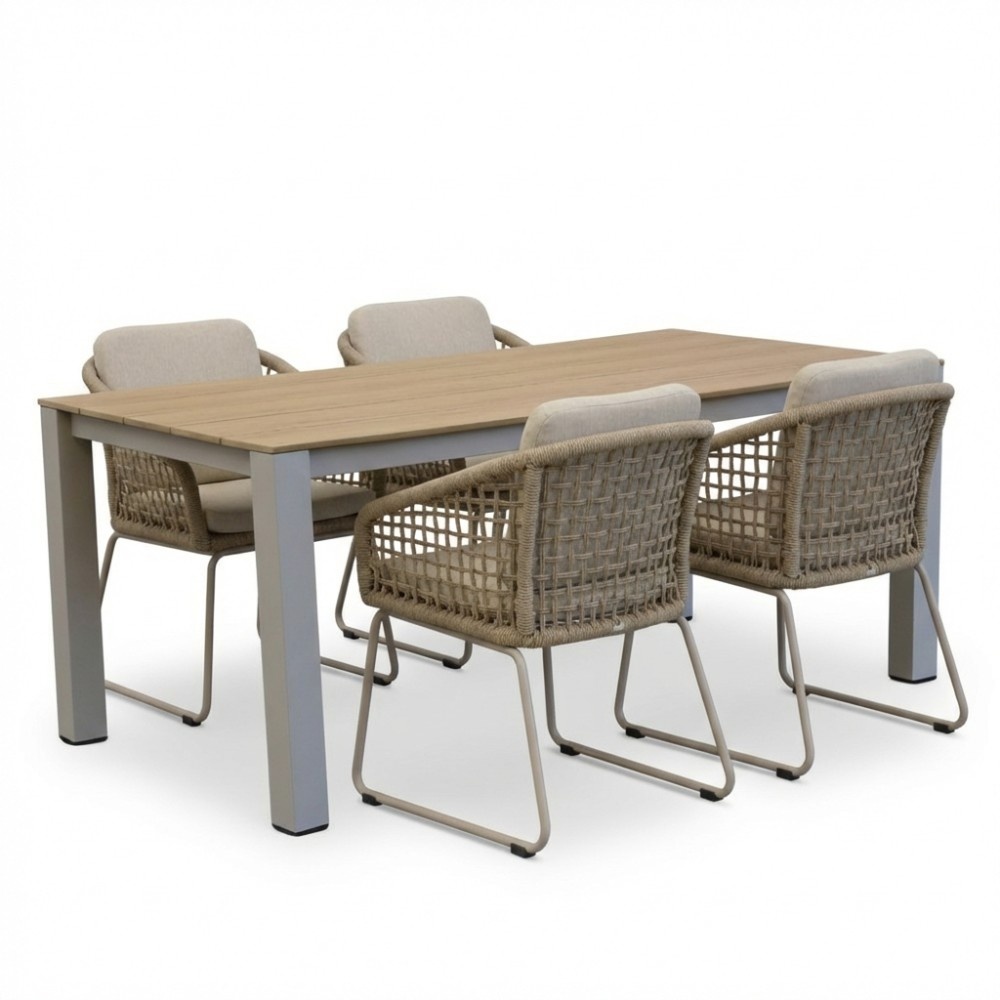Manhattan beige/Tulum Sandstone dining tuinset | 4 personen | polywood + touw | 180cm afbeelding