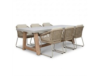 Veltis/Tulum Sandstone dining tuinset | 6 personen | polystone + touw | 250cm